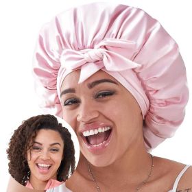 Silk Bonnet, Satin Hair Bonnet For Sleeping For Wavy Curly Natural Hair (Option: Pink)